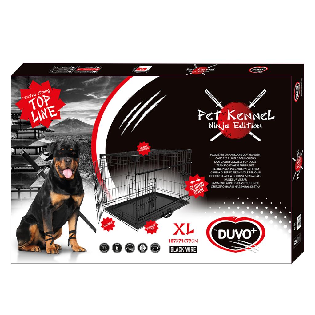 Duvo+ NINJA EDITION Kavez za Pse sa 2 Vrata, Klizna vrata i Plastičnim Dnom - petcorner