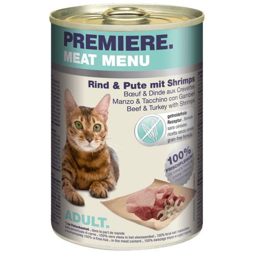 Premiere Cat Meat Menu adult Govedina,Ćuretina,Škampi 400g konzerva - petcorner