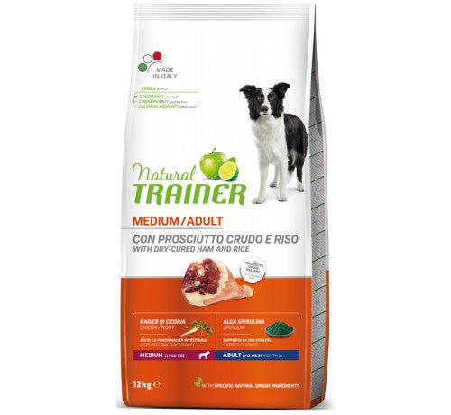 Trainer Natural Dog Hrana Za Odrasle Pse, Srednjih rasa, Sirova Šunka I Pirinač, 12kg - petcorner