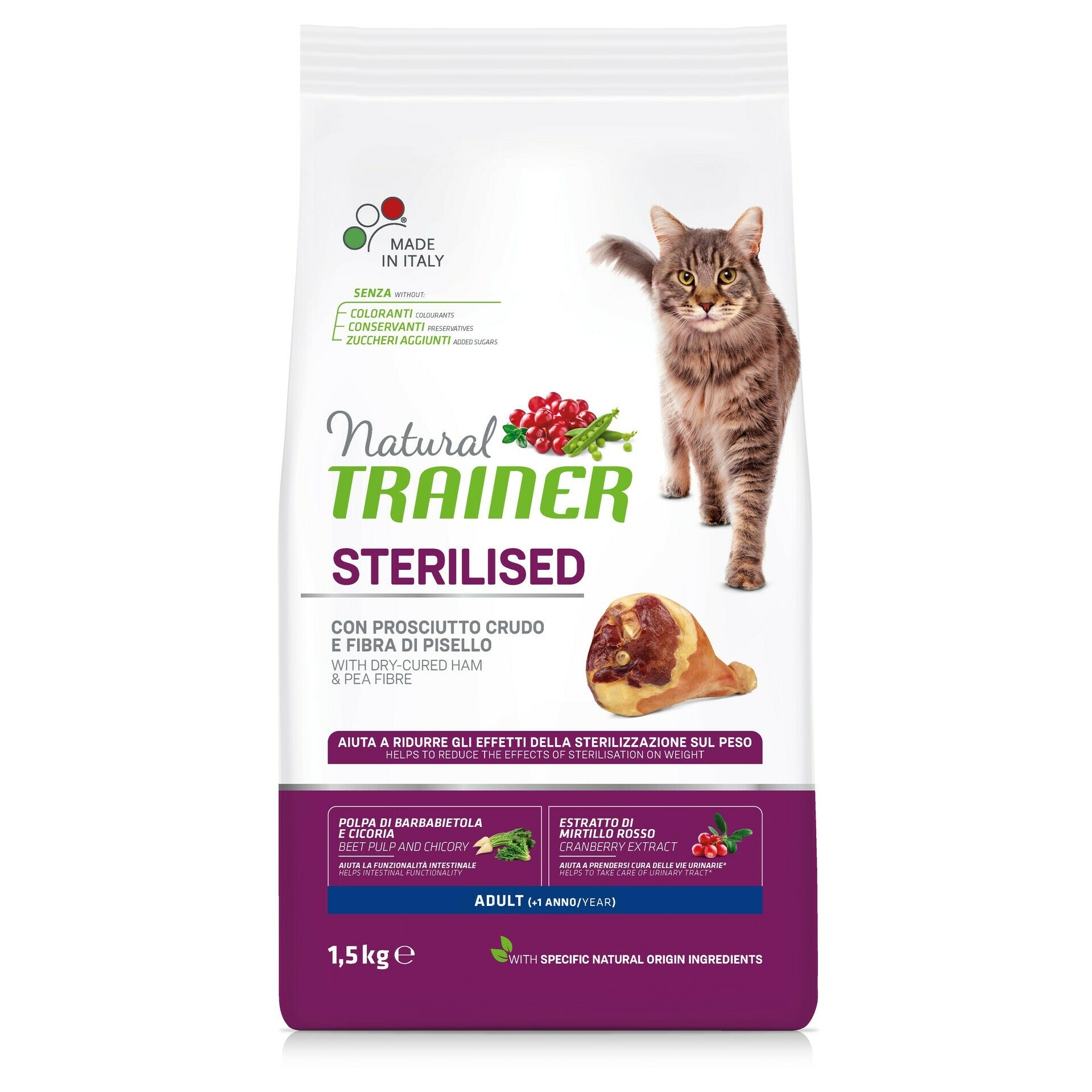 Trainer Natural Hrana za odrasle sterilisane mačke, Šunka, 1.5kg - petcorner