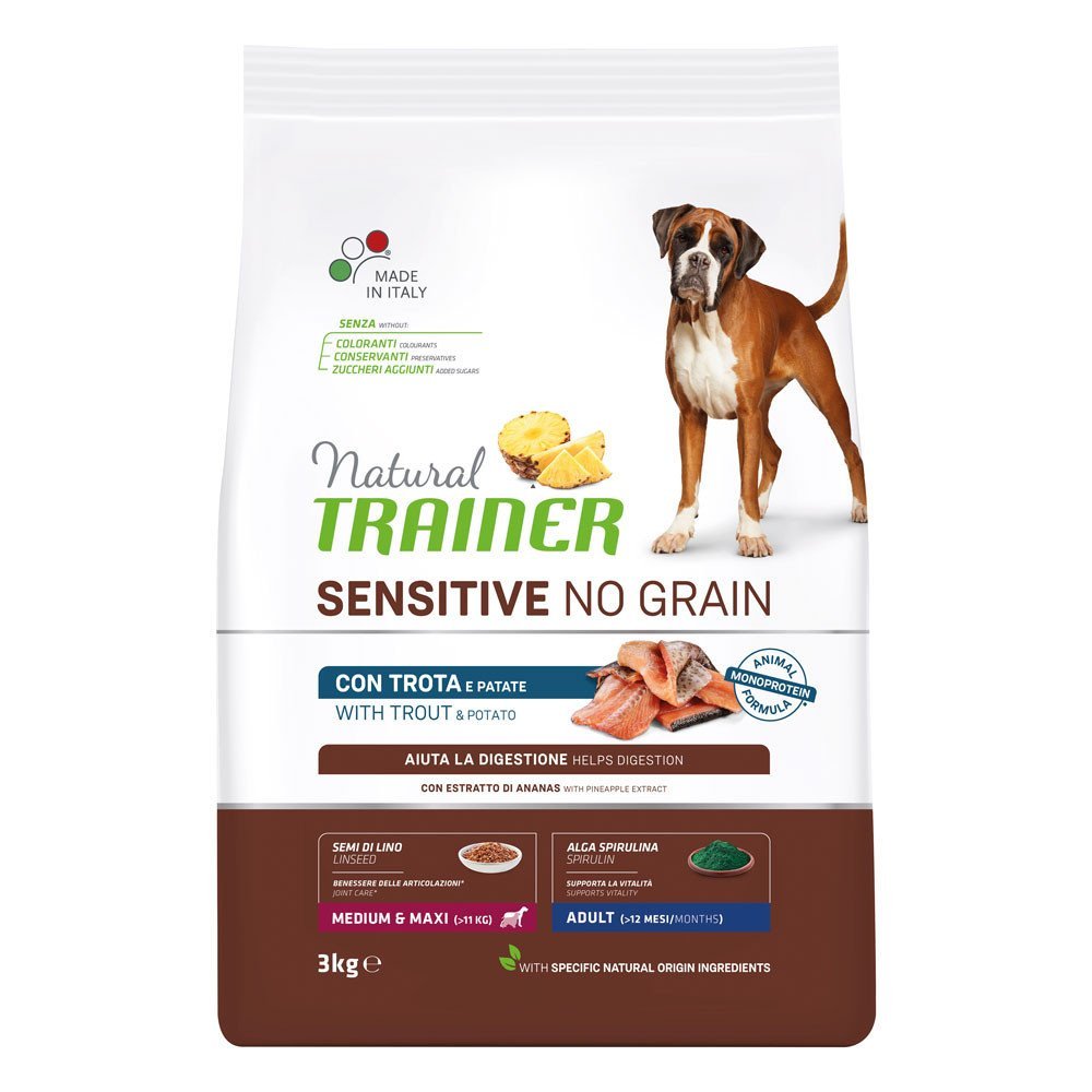 Trainer Natural Sensitive Hrana Za Odrasle Pse Srednjih I Velikih Rasa, bez zitarica Pastrmka, 3kg - petcorner