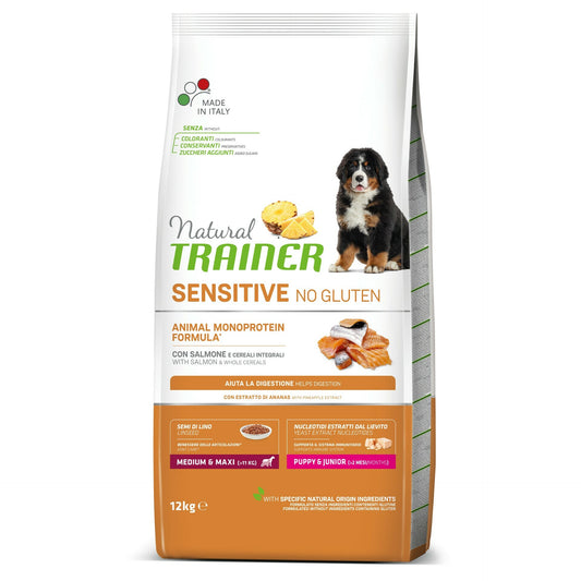 Trainer Natural Sensitive No Gluten Hrana Za Stence i Juniore, Srednjih I Velikih Rasa, Losos, 12kg - petcorner