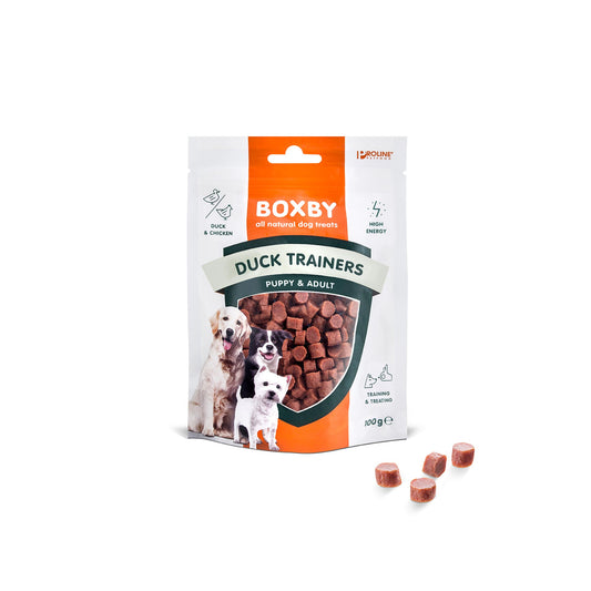 Boxby trening poslastica za štence i odrasle pse s pačetinom 100g - petcorner