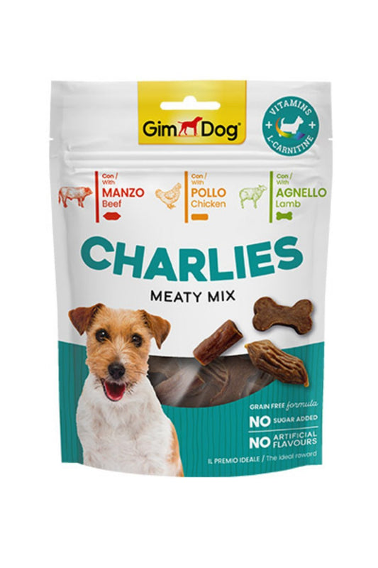 GimDog Charlies Meaty Mix - Poslastica za pse (Govedina, Piletina, Jagnjetina) 70g - petcorner