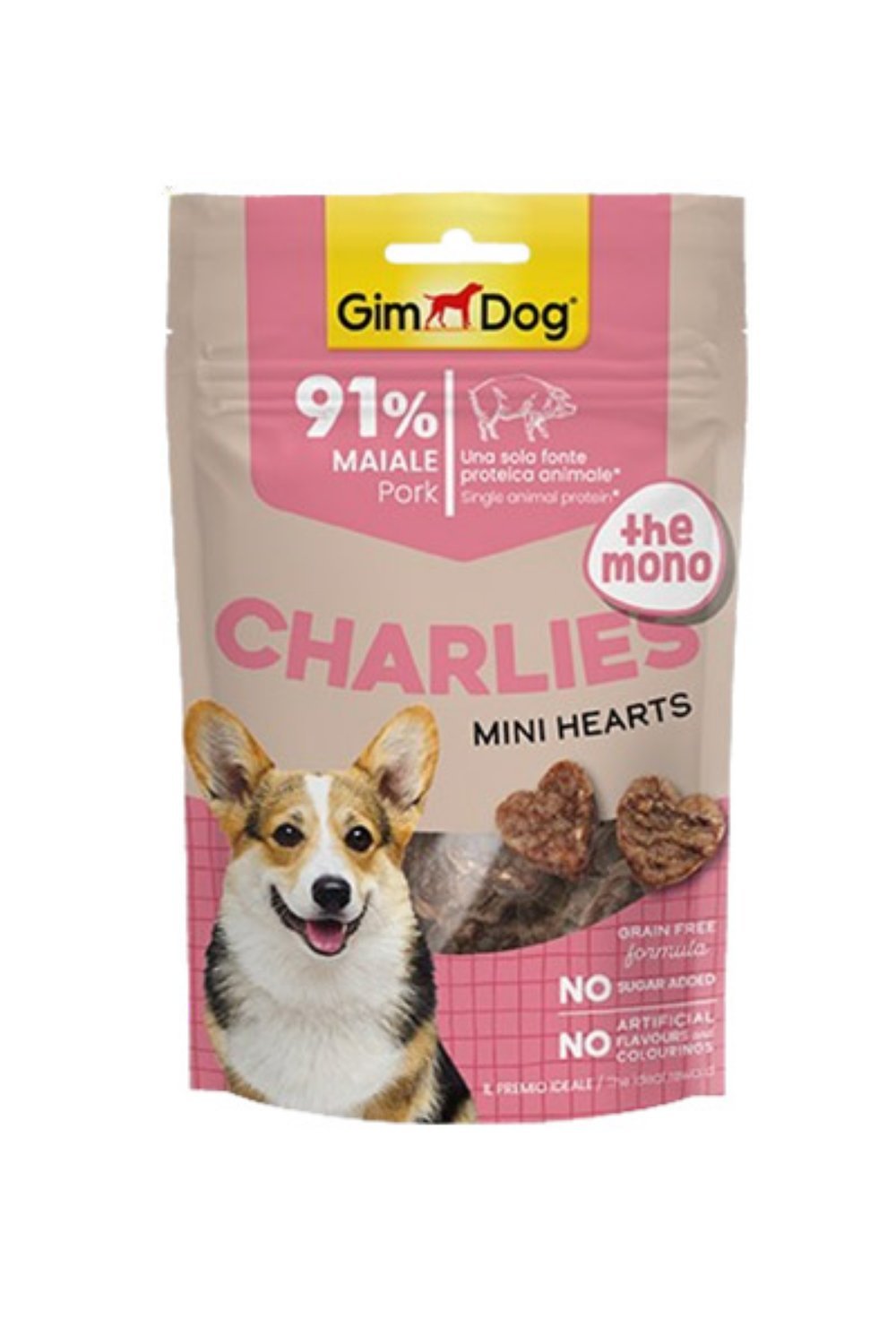 GimDog Charlies The Mono Mini Hearts - Poslastica za pse (Svinjetina) 70g - petcorner