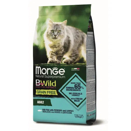 Monge BWild Grain Free Hrana za odrasle mačke 1.5 kg, Bakalar - petcorner