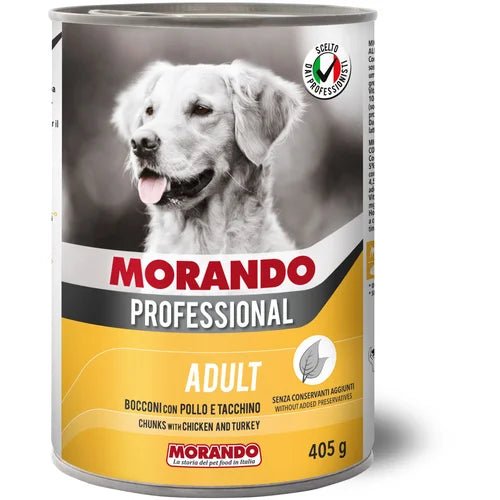 Morando Dog Prof Adult Komadići Piletina i Ćuretina, 405g konzerva - petcorner