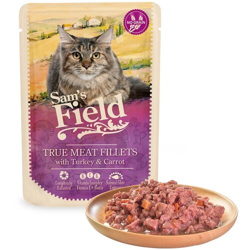 Sam's Field Adult hrana za odrasle macke Ćureći File i Šargarepa 85g - petcorner