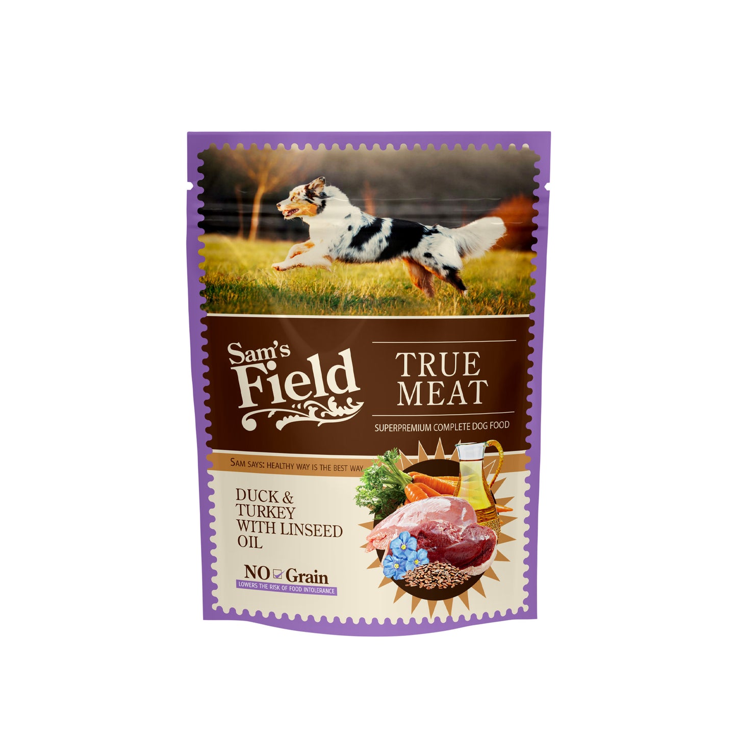 SAM´S FIELD True Meat Hrana za Pse Patka, Ćuretina i Laneno ulje 260g - petcorner