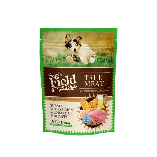 SAM´S FIELD True Meat Puppy Hrana za Pse Ćuretina, Losos i Laneno ulje 260g - petcorner